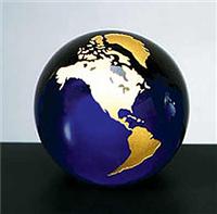 3 Inch Cobalt Blue with Gold World Globe Molten Glass Paperweight